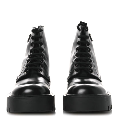 Prada Brushed Calfskin Triangle Mens Lace Up Boots 8.5 Black 3 of 11