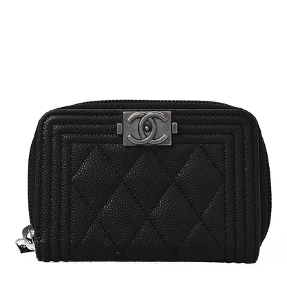 Chanel Caviar Quilted Boy Zip Around Coin Purse Wallet Black 1 of 8