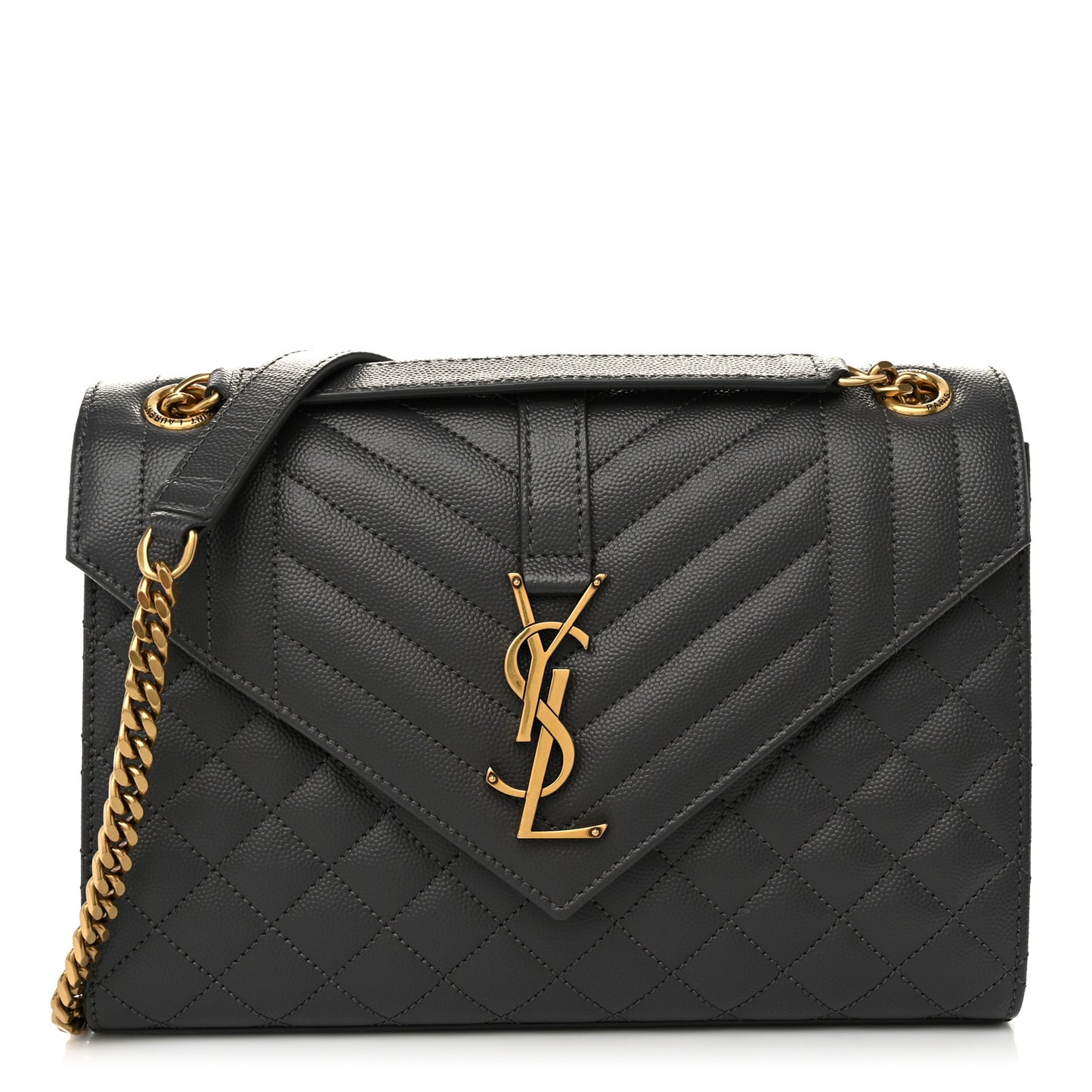 Grain De Poudre Textured Mixed Matelasse Medium Triquilt Monogram Satchel Fog