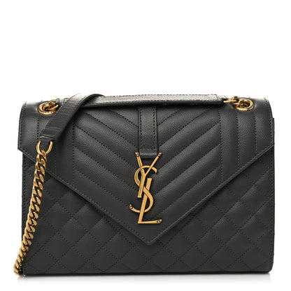 Saint Laurent Grain De Poudre Textured Mixed Matelasse Medium Triquilt Monogram Satchel Fog 1 of 9