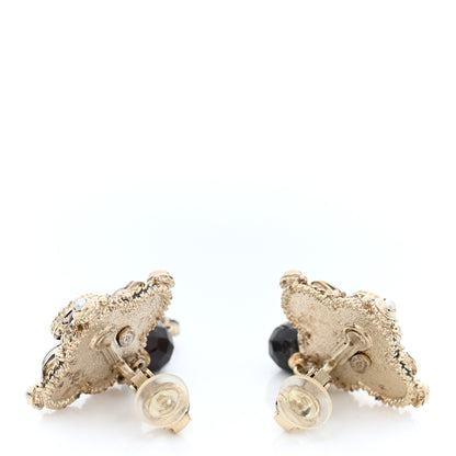 Chanel Pearl Bead CC Drop Clip On Earrings Black Gold 3 of 5