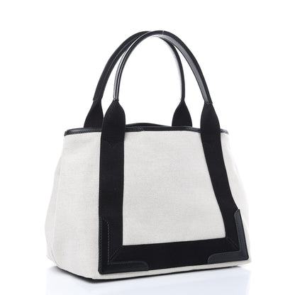 Balenciaga Cotton Canvas Satin Calfskin S Navy Cabas Natural Black 4 of 11