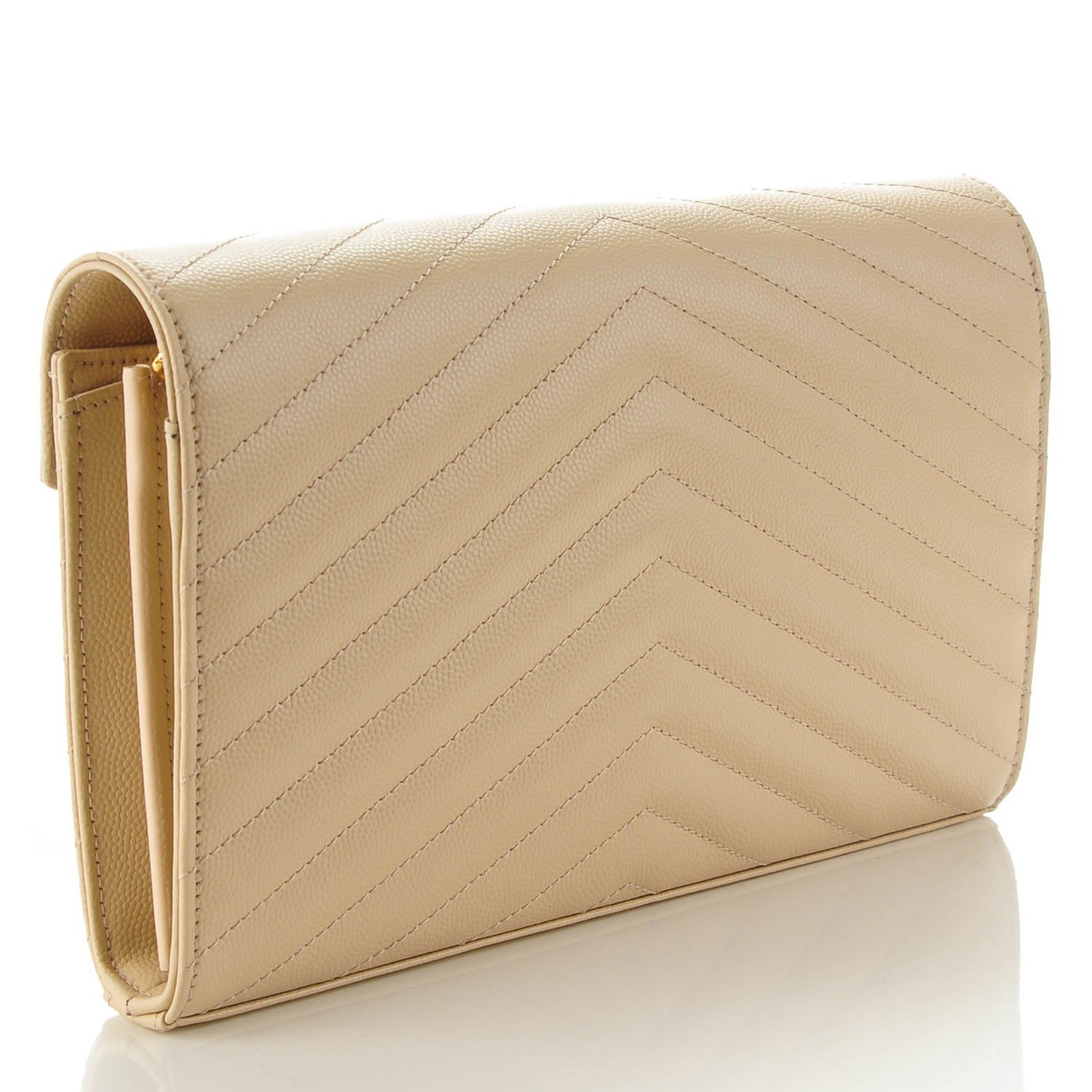 Saint Laurent Grain De Poudre Matelasse Chevron Monogram Chain Wallet Nude Powder 3 of 7