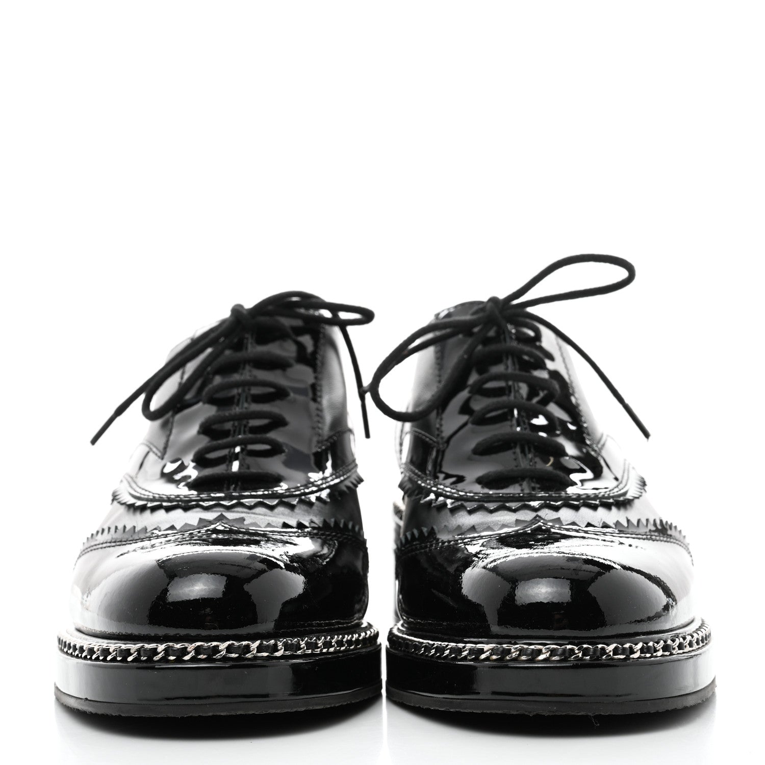 Chanel Lambskin Patent Calfskin CC Brogue Lace Up Oxfords 39.5 Black 2 of 8