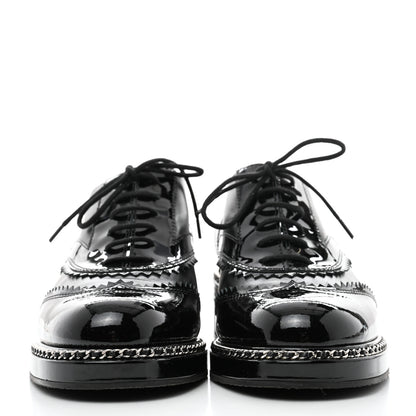 Chanel Lambskin Patent Calfskin CC Brogue Lace Up Oxfords 39.5 Black 2 of 8