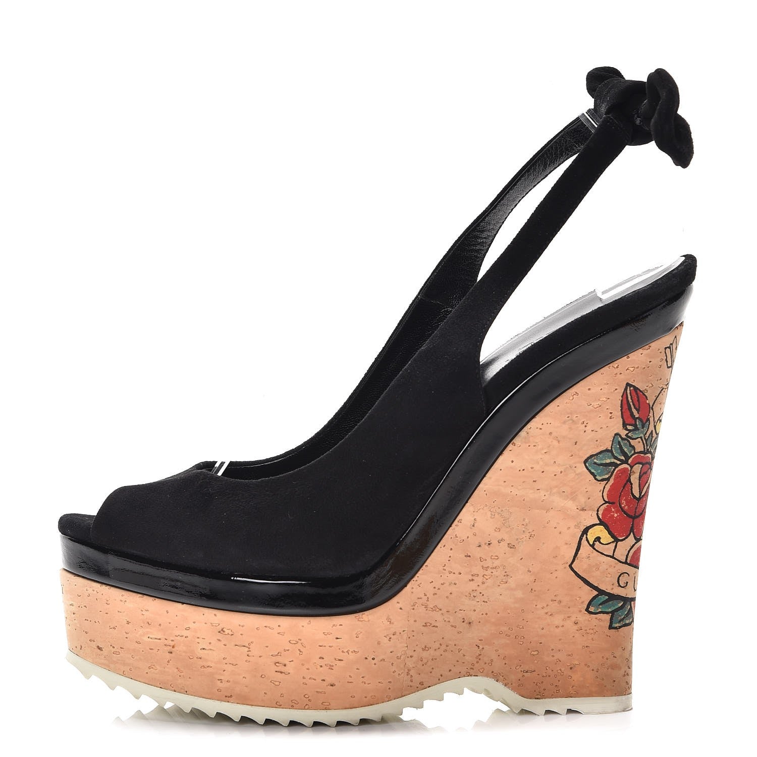 Gucci Kid Scamosciato Tattoo Heart Wedge Sandals 36.5 Naturale 1 of 10