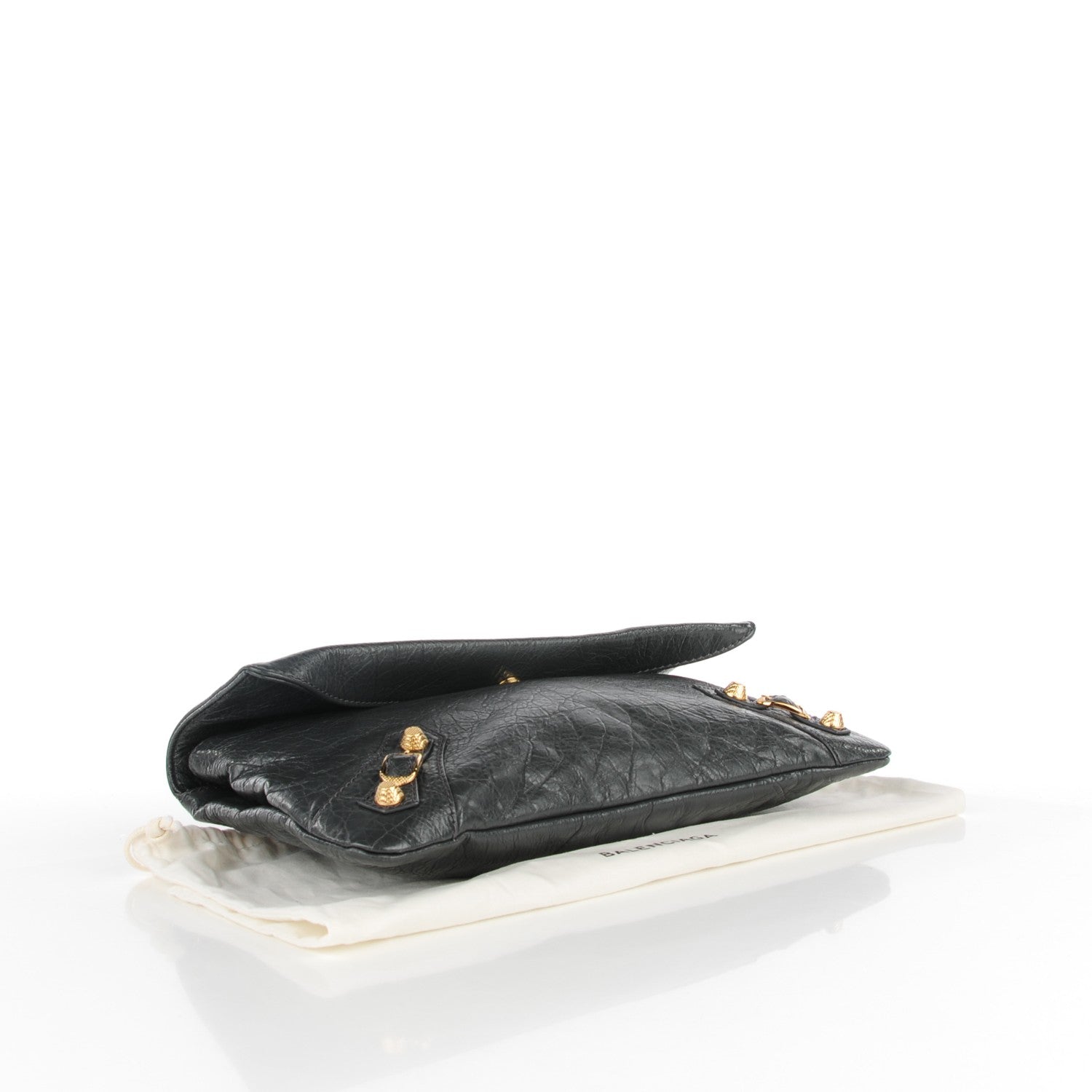 Balenciaga Agneau Giant 12 Gold Hardware Envelope Strap Clutch Gris Fossile 4 of 7