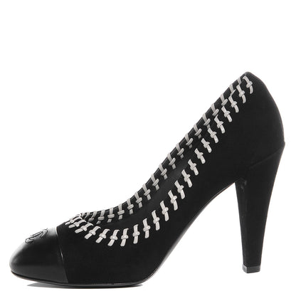 Chanel Suede CC Cap Toe Pumps 39 Black White 1 of 7