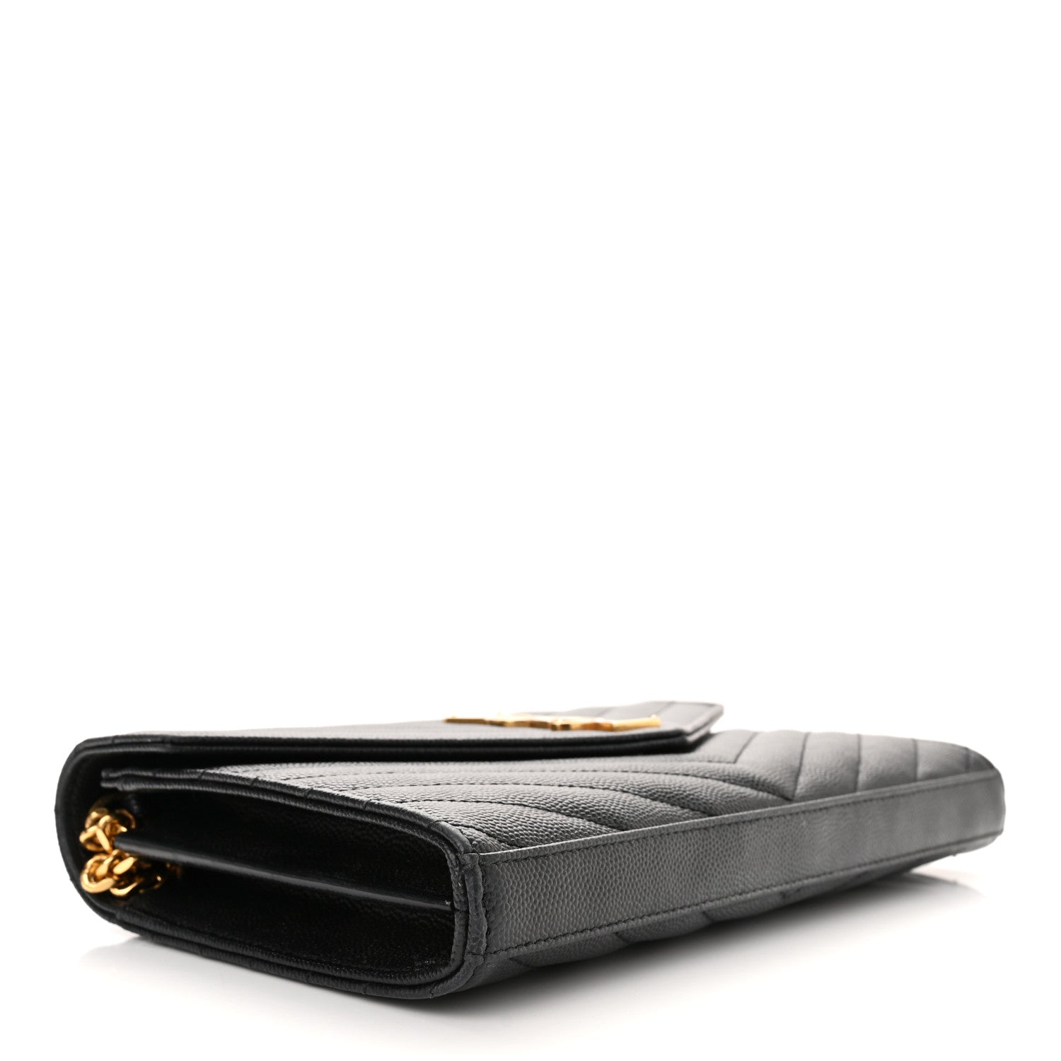 Saint Laurent Grain De Poudre Matelasse Chevron Monogram Chain Wallet Black 4 of 10