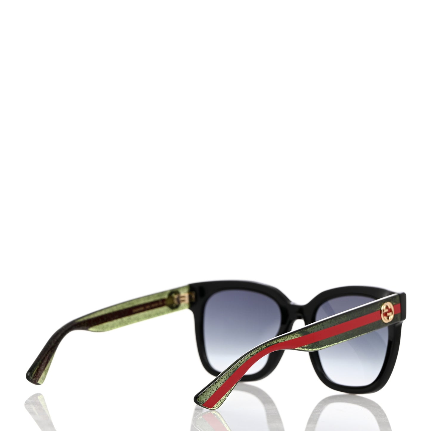 Acetate Square Frame Web Glitter Sunglasses GG0034SN Black Green