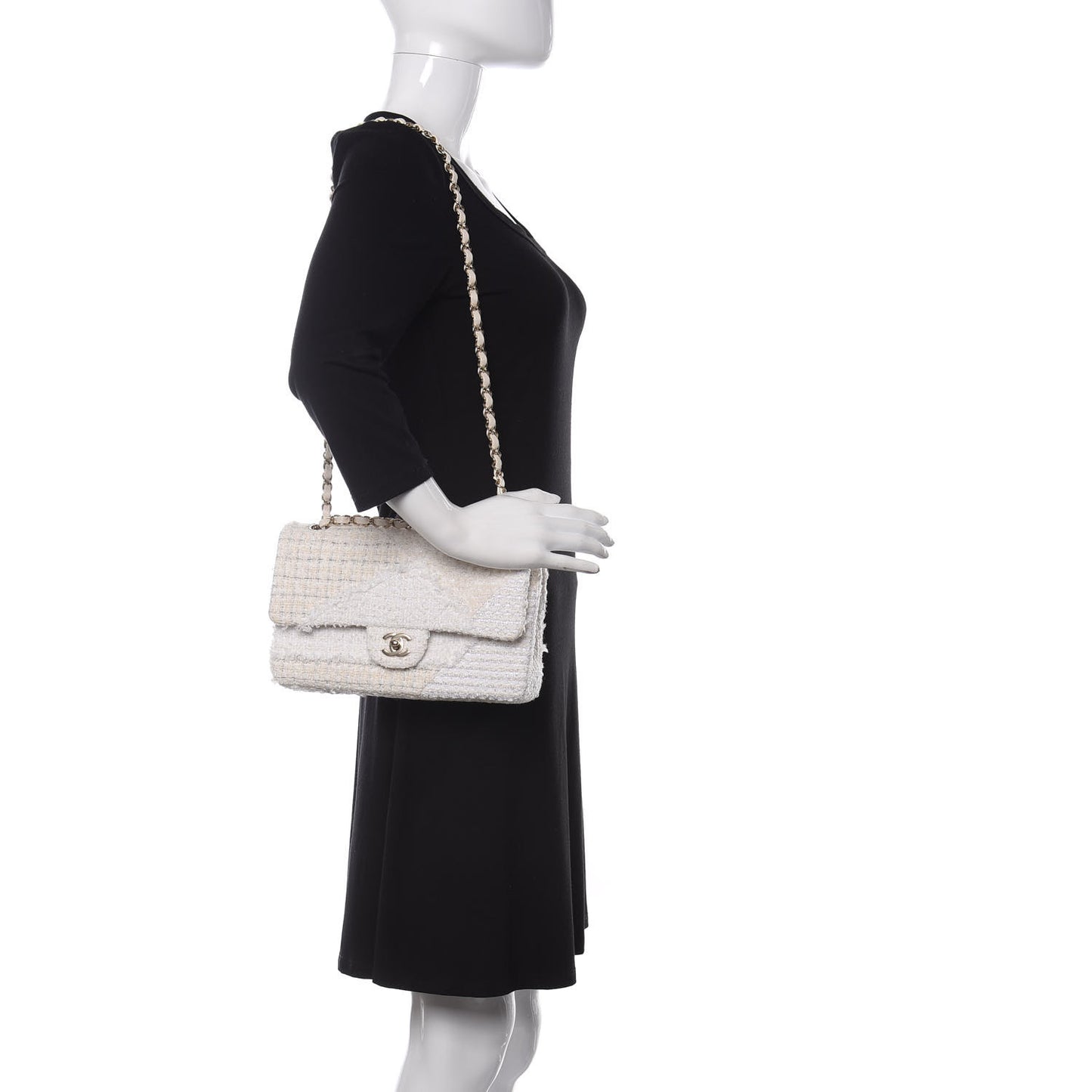 Tweed Patchwork Medium Double Flap White