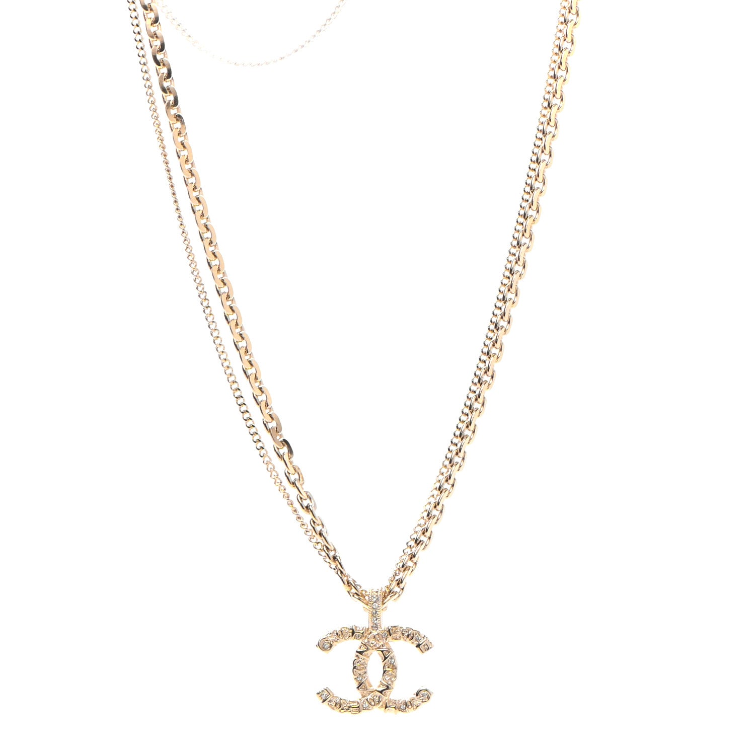 Chanel Crystal CC Multi Strand Chain Necklace Gold 1 of 5