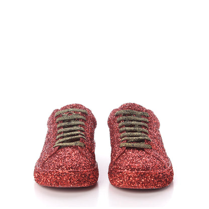 Saint Laurent Calfskin Crystal Glitter Andy Sneakers 36.5 Red 3 of 11