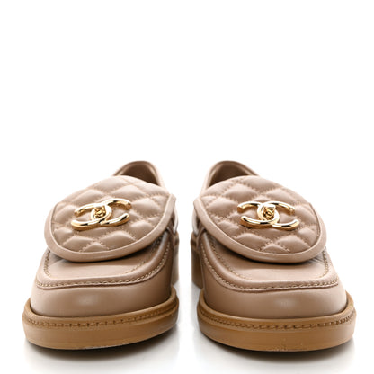 Chanel Lambskin Quilted CC Turnlock Loafers 37 Beige 2 of 9