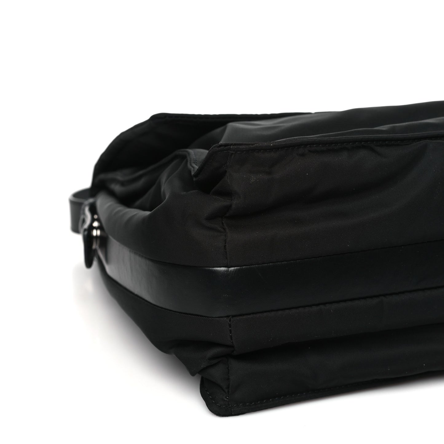 Re-Nylon Vitello Padded Large Flap Shoulder Bag Black