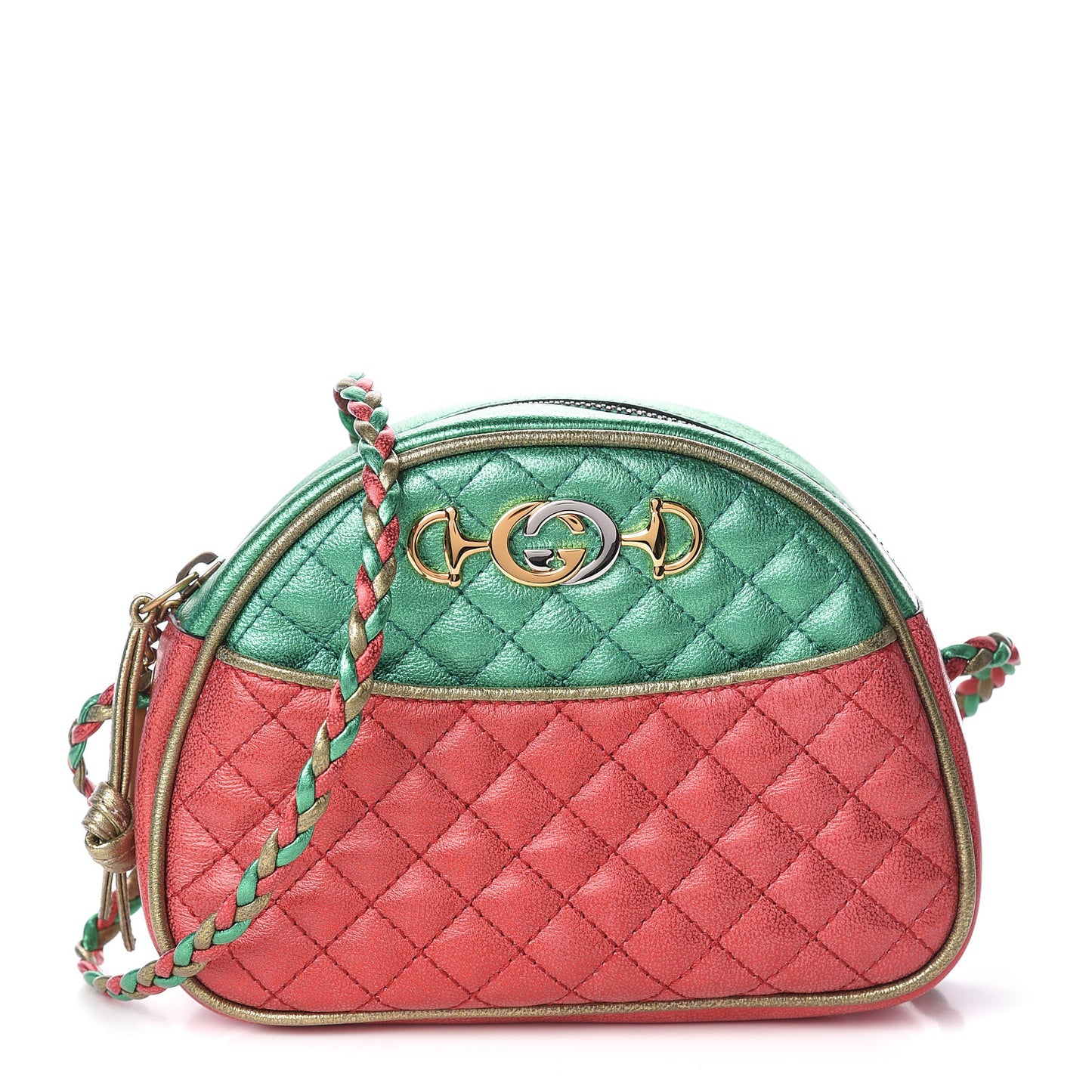 Laminated Nappa Trapuntata Mini Zumi Dome Shoulder Bag Rosso Jasmine Green Rame