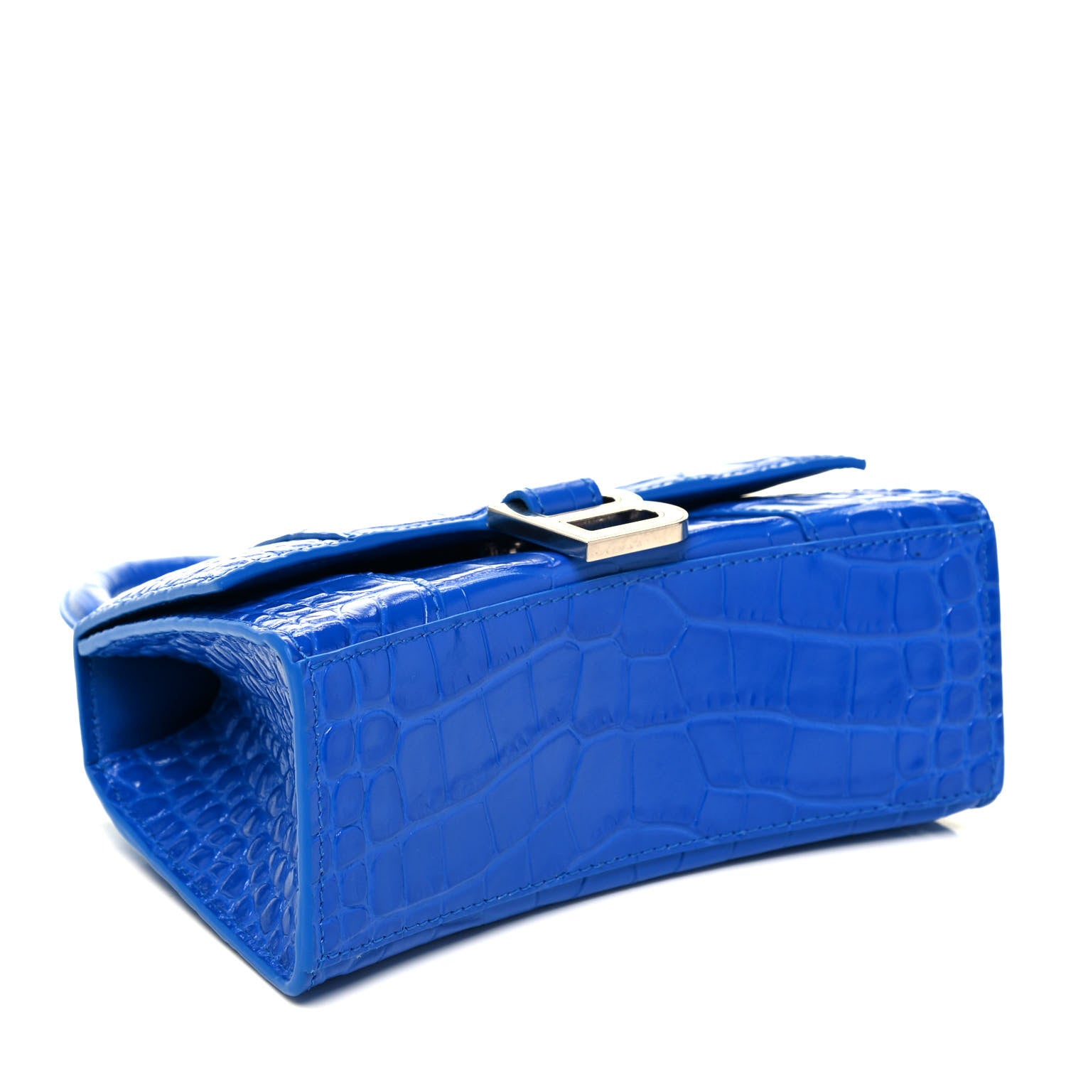 Balenciaga Shiny Calfskin Crocodile Embossed Hourglass Top Handle Bag XS Royal Blue 4 of 9