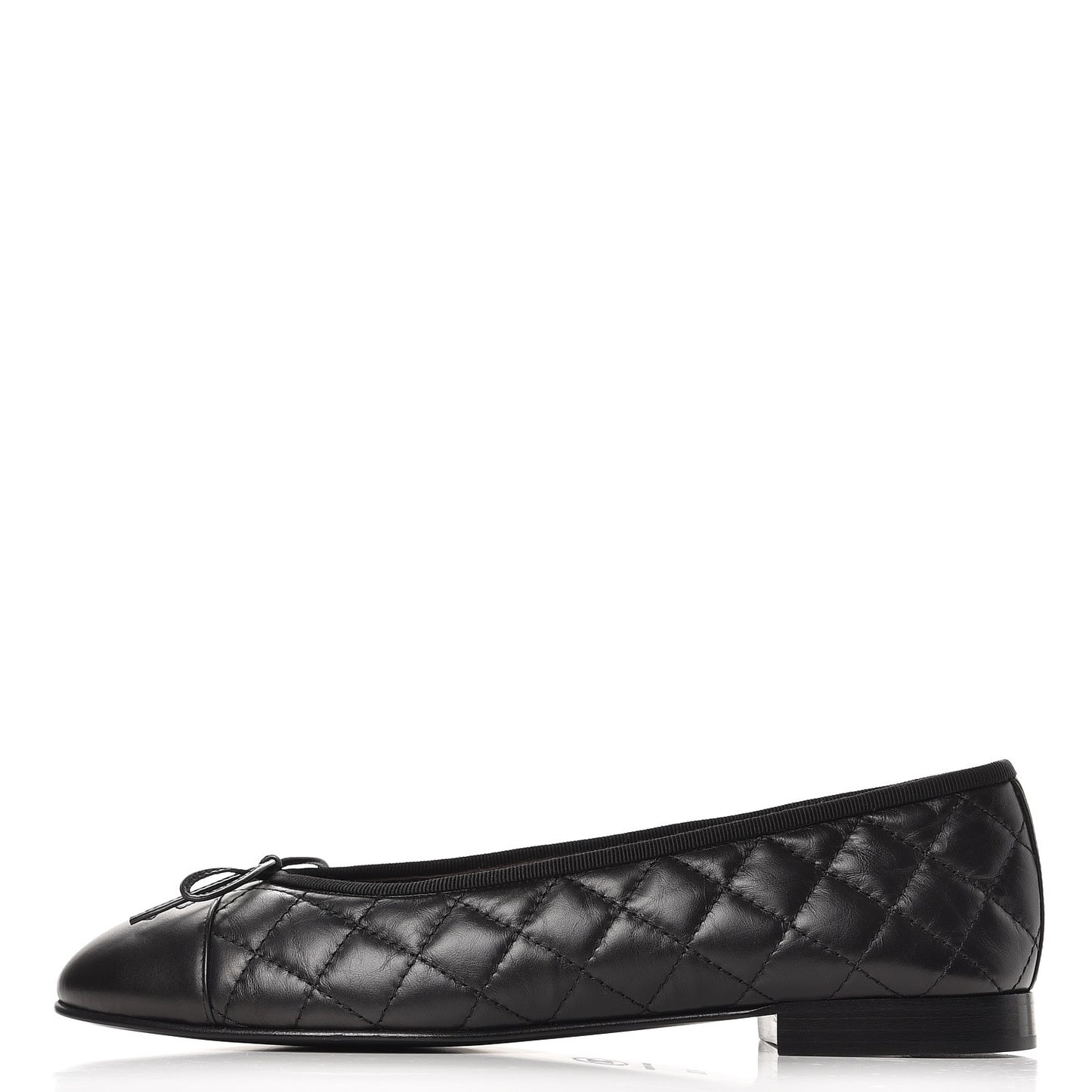 Aged Calfskin Quilted Cap Toe Ballerina Flats 40.5 Black