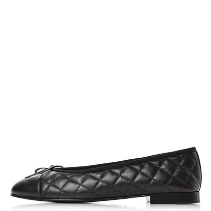 Chanel Aged Calfskin Quilted Cap Toe Ballerina Flats 40.5 Black 1 of 9