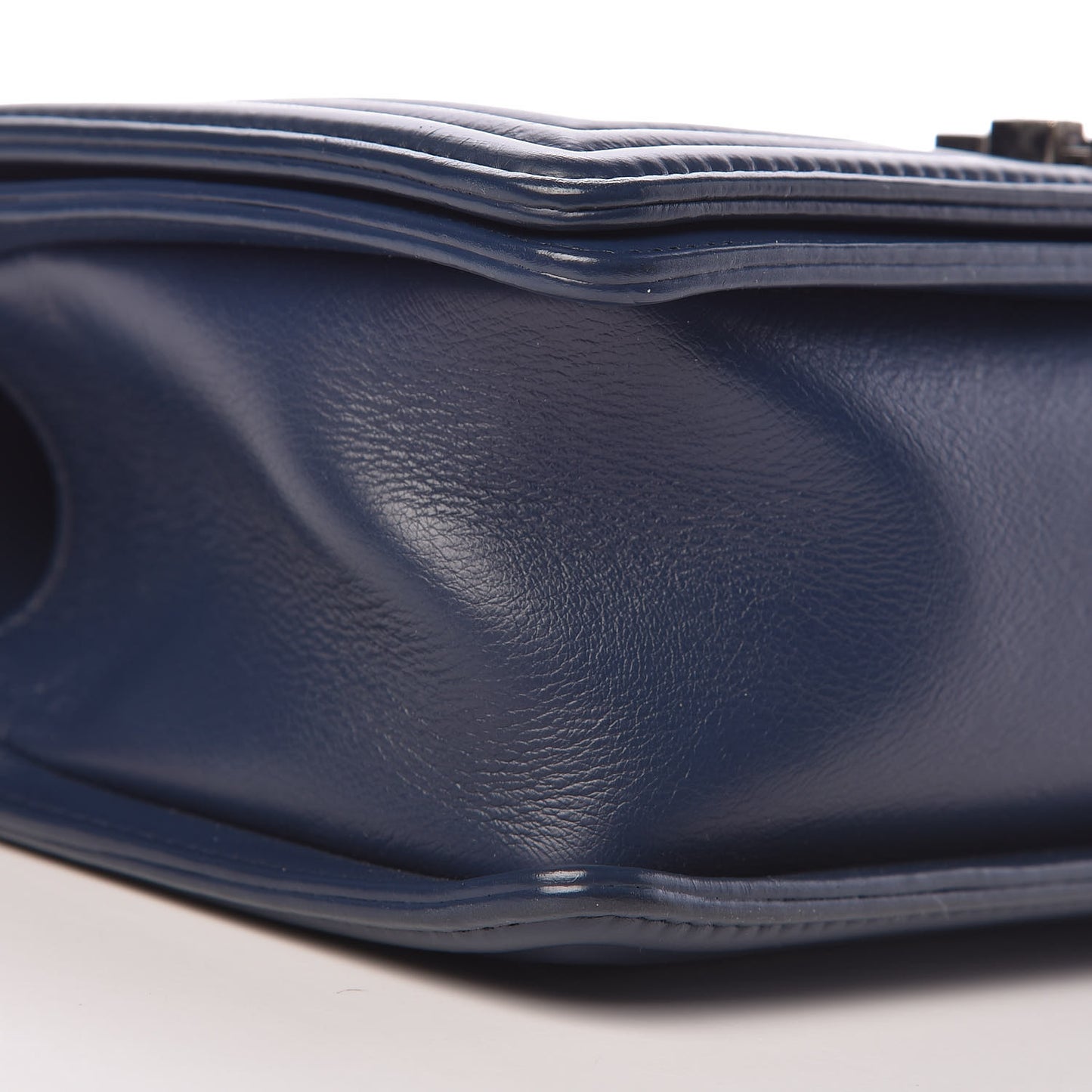 Calfskin Double Stitch Medium Boy Flap Navy Blue