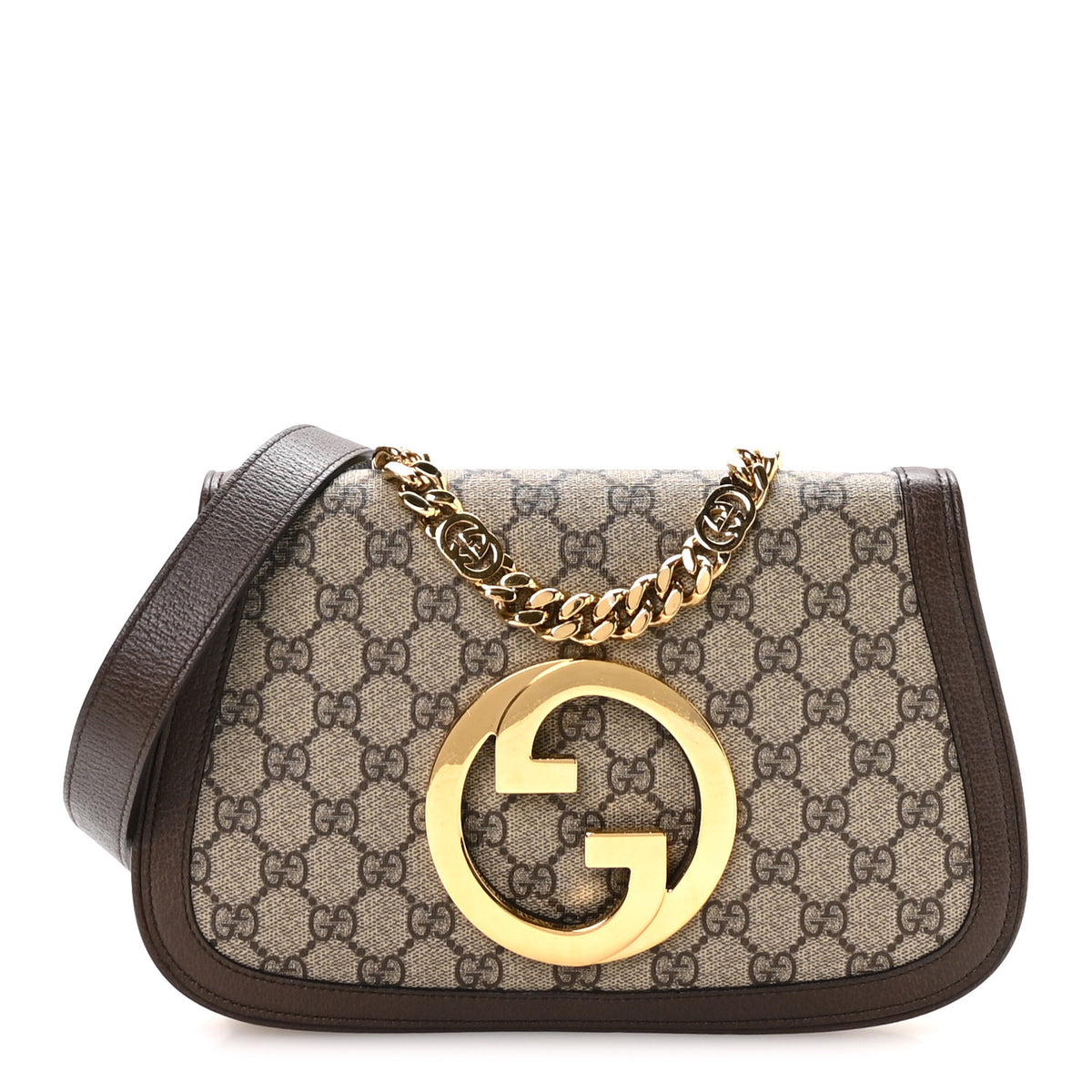 Gucci GG Supreme Monogram Textured Dollar Calfskin Blondie Chain Shoulder Flap Bag Beige Ebony New Acero 1 of 10