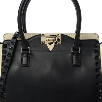 Valentino Garavani Vitello Bi-Color Small Rockstud Double Handle Tote Ivory Black 10 of 10