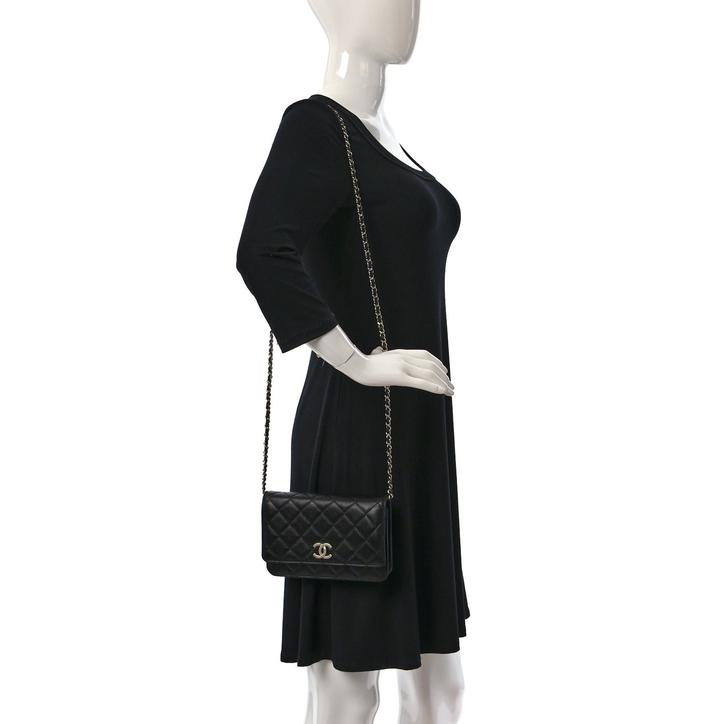 Caviar Quilted Studded CC Wallet on Chain WOC Black