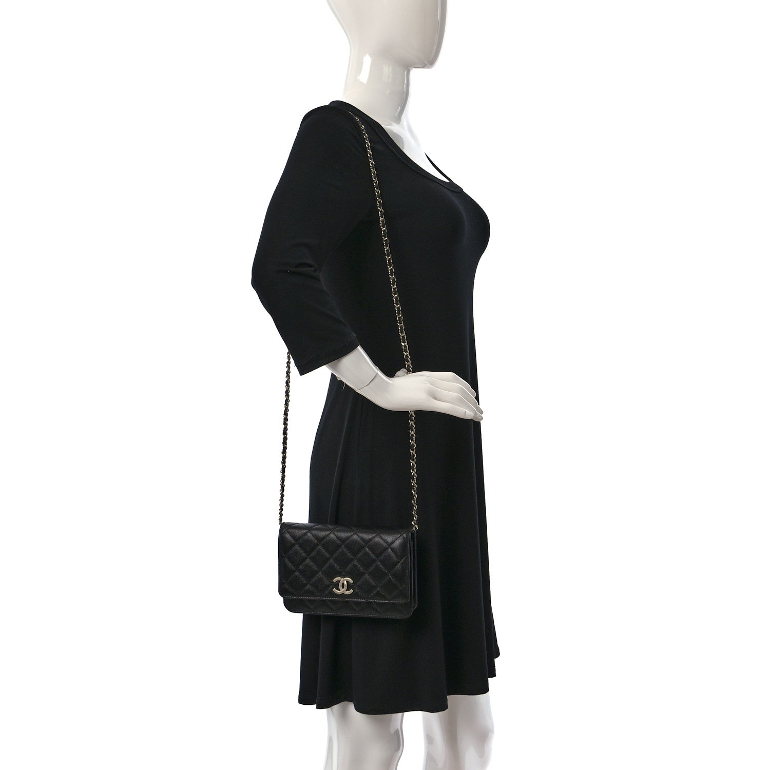 Chanel Caviar Quilted Studded CC Wallet on Chain WOC Black 3 of 10