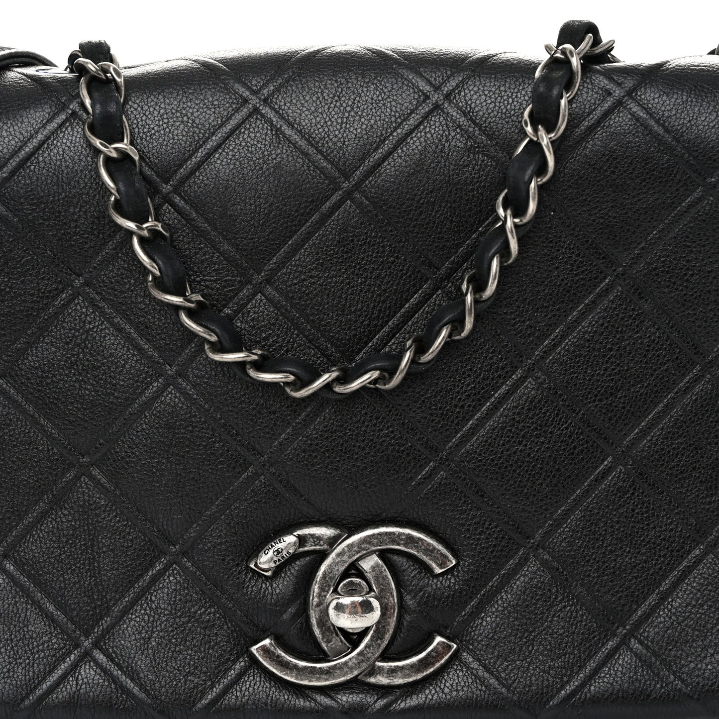 Calfskin Diamond Embossed New Chic Flap Black