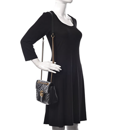 Gucci Calfskin Matelasse Small GG Marmont Shoulder Bag Black 2 of 11