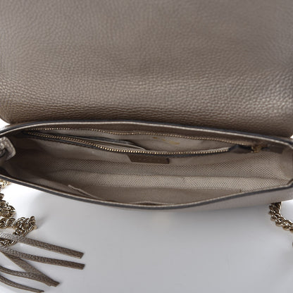 Gucci Metallic Pebbled Calfskin Medium Soho Flap Crossbody Golden Beige 5 of 7