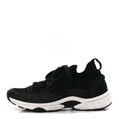 Chanel Mesh Suede Fabric Womens CC Sneakers 38 Grey White Black 1 of 9