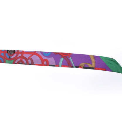Hermes Silk Eperon d'Or Twilly Violet Jaune Vert 8 of 9
