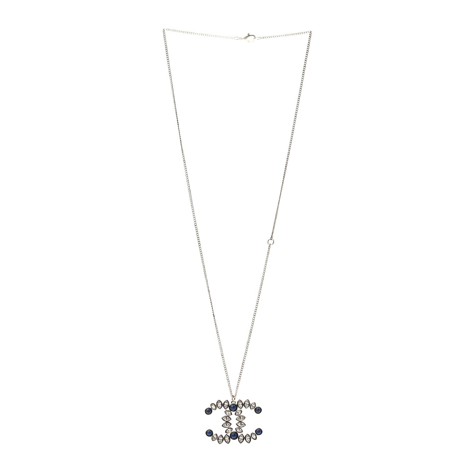 Chanel Strass Crystal Dazzling Wheat CC Pendant Necklace Blue Gold 3 of 5