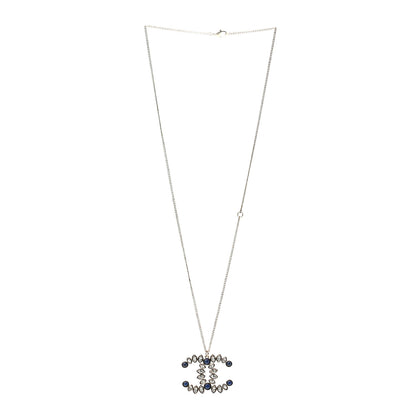 Chanel Strass Crystal Dazzling Wheat CC Pendant Necklace Blue Gold 3 of 5