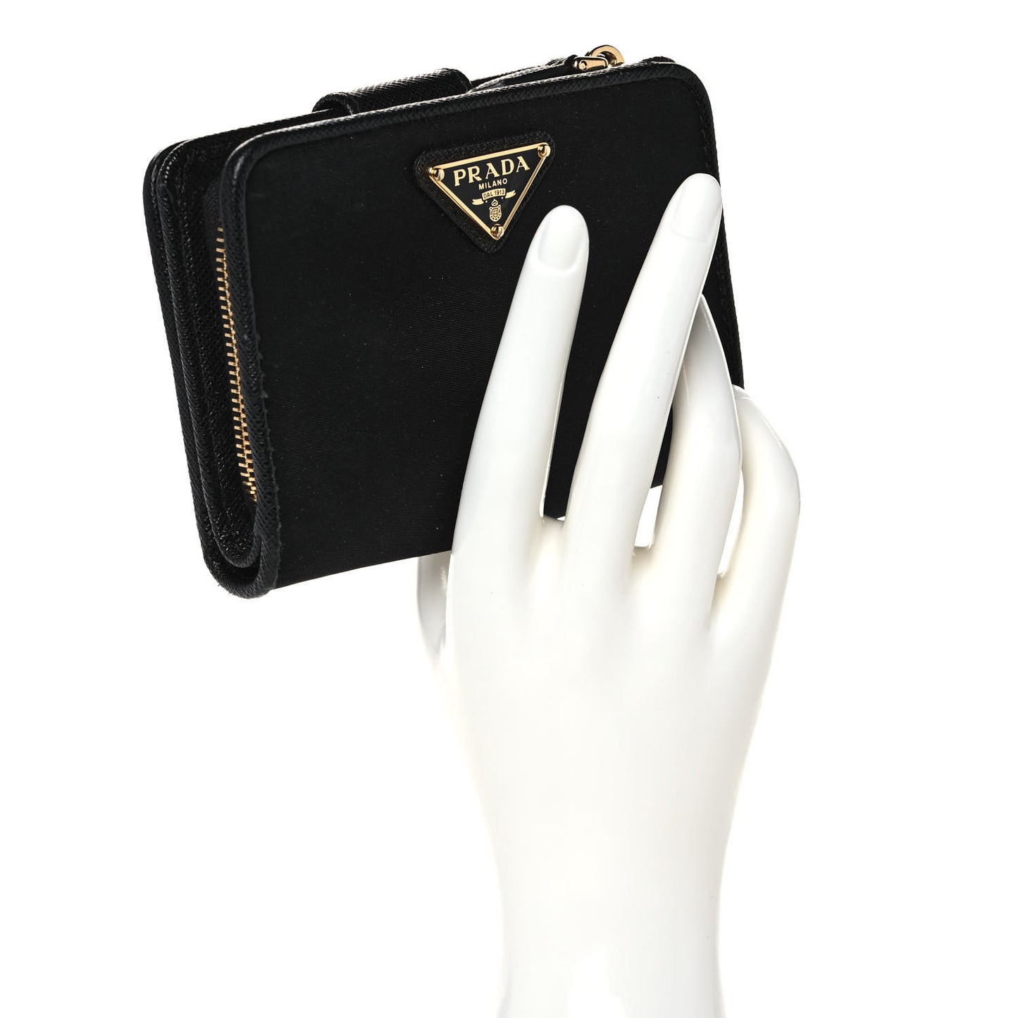 Nylon Saffiano Metal Compact Wallet Black