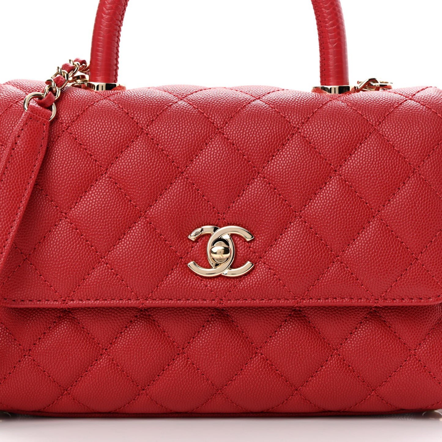 Caviar Lizard Embossed Quilted Mini Coco Handle Flap Red