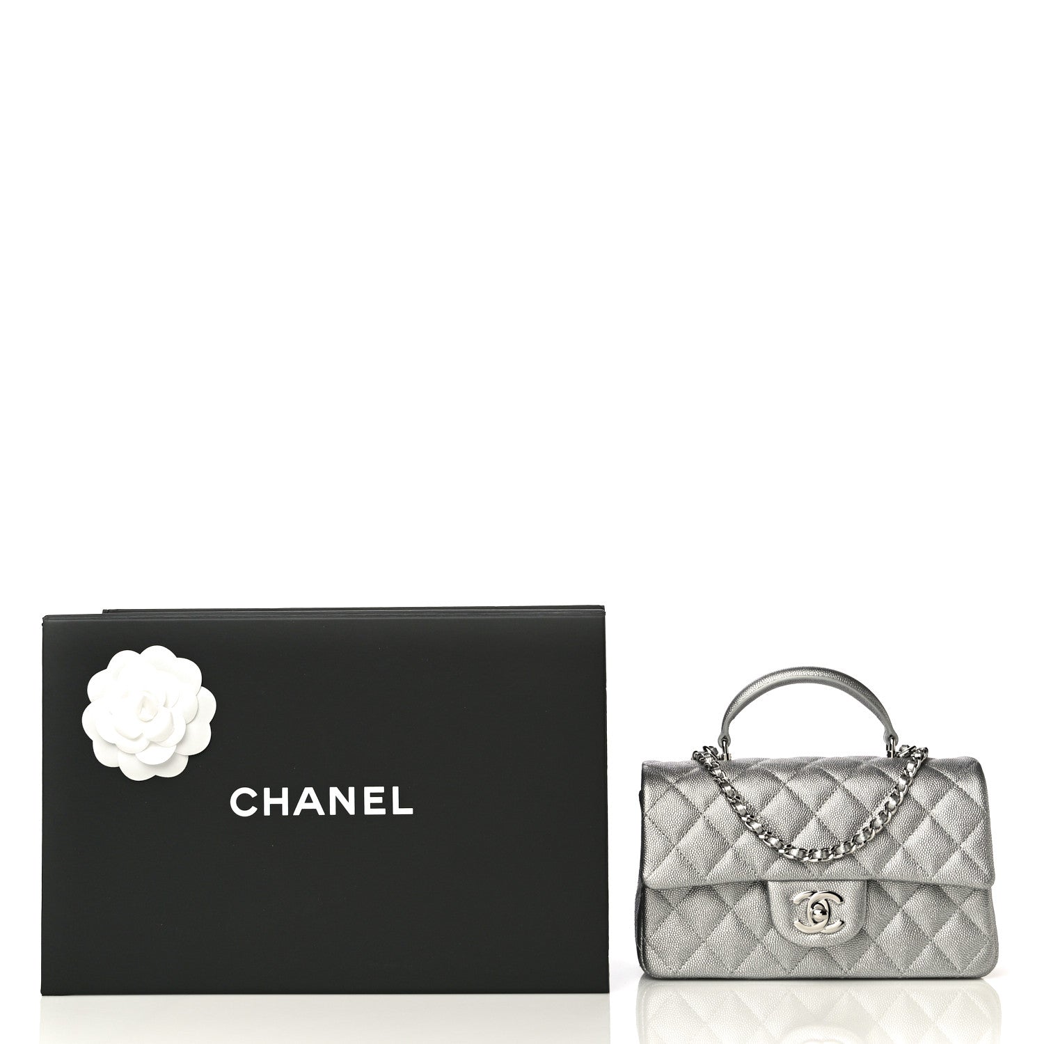 Chanel Metallic Caviar Quilted Mini Top Handle Rectangular Flap Silver 10 of 10