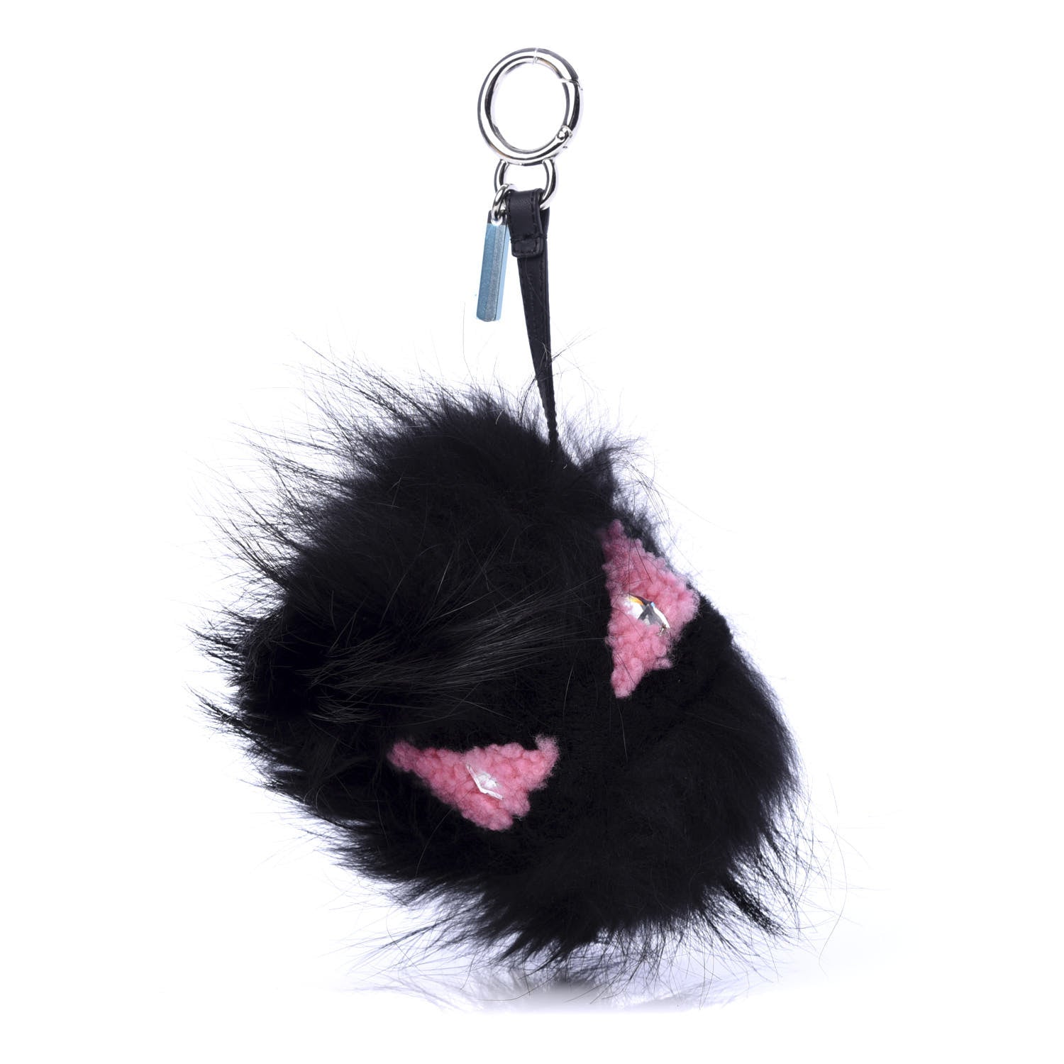 Fendi Fox Fur Shearling Crystal Pinky Punky Monster Bag Bug Charm Black Bubblegum 1 of 5
