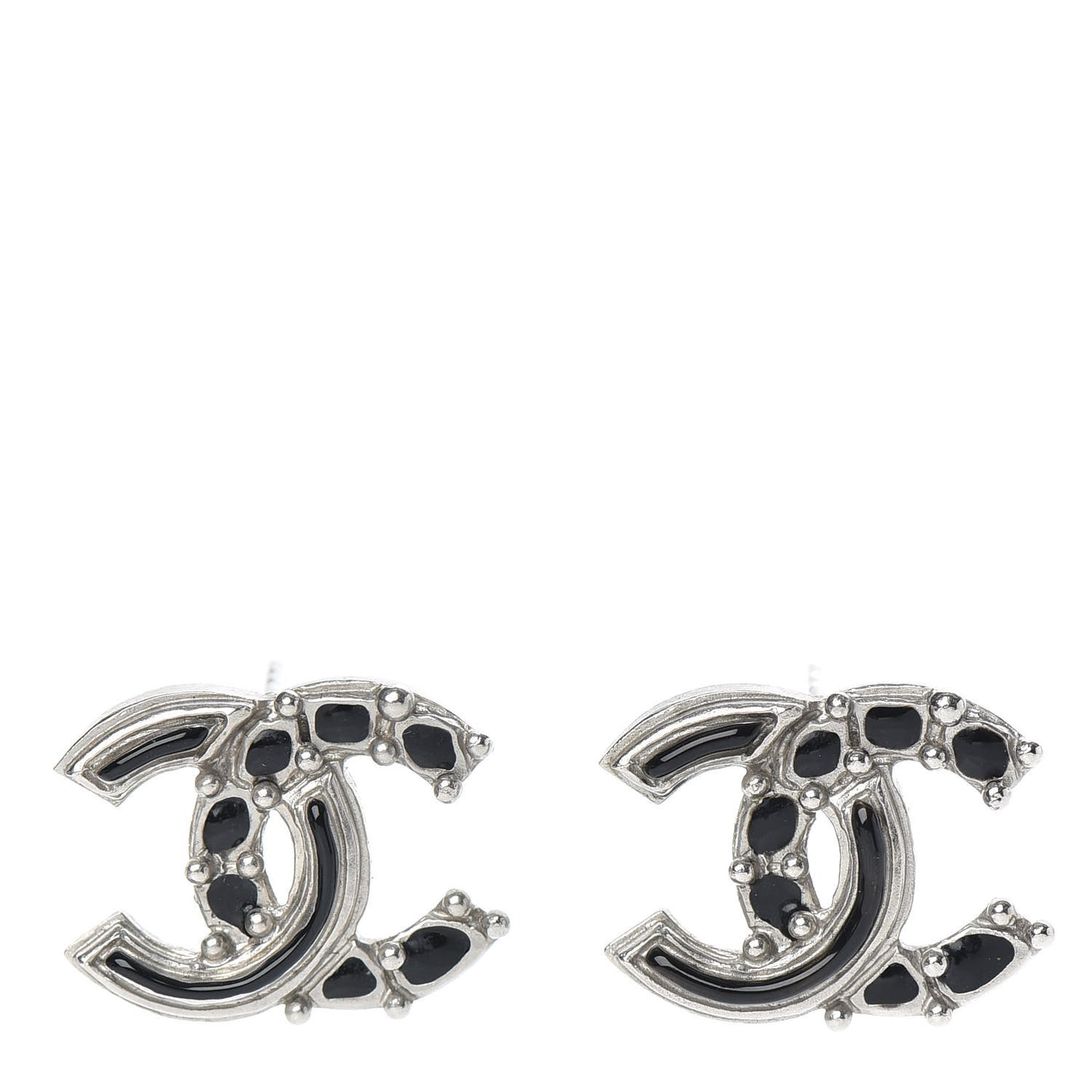 Enamel CC Earrings Black Silver