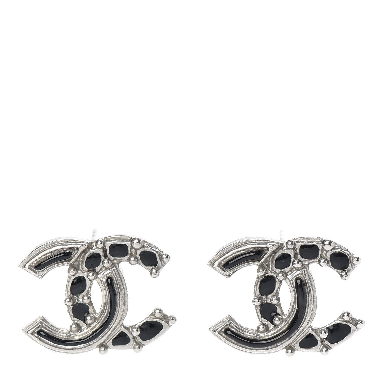Chanel Enamel CC Earrings Black Silver 1 of 5