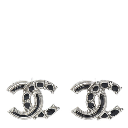 Chanel Enamel CC Earrings Black Silver 1 of 5