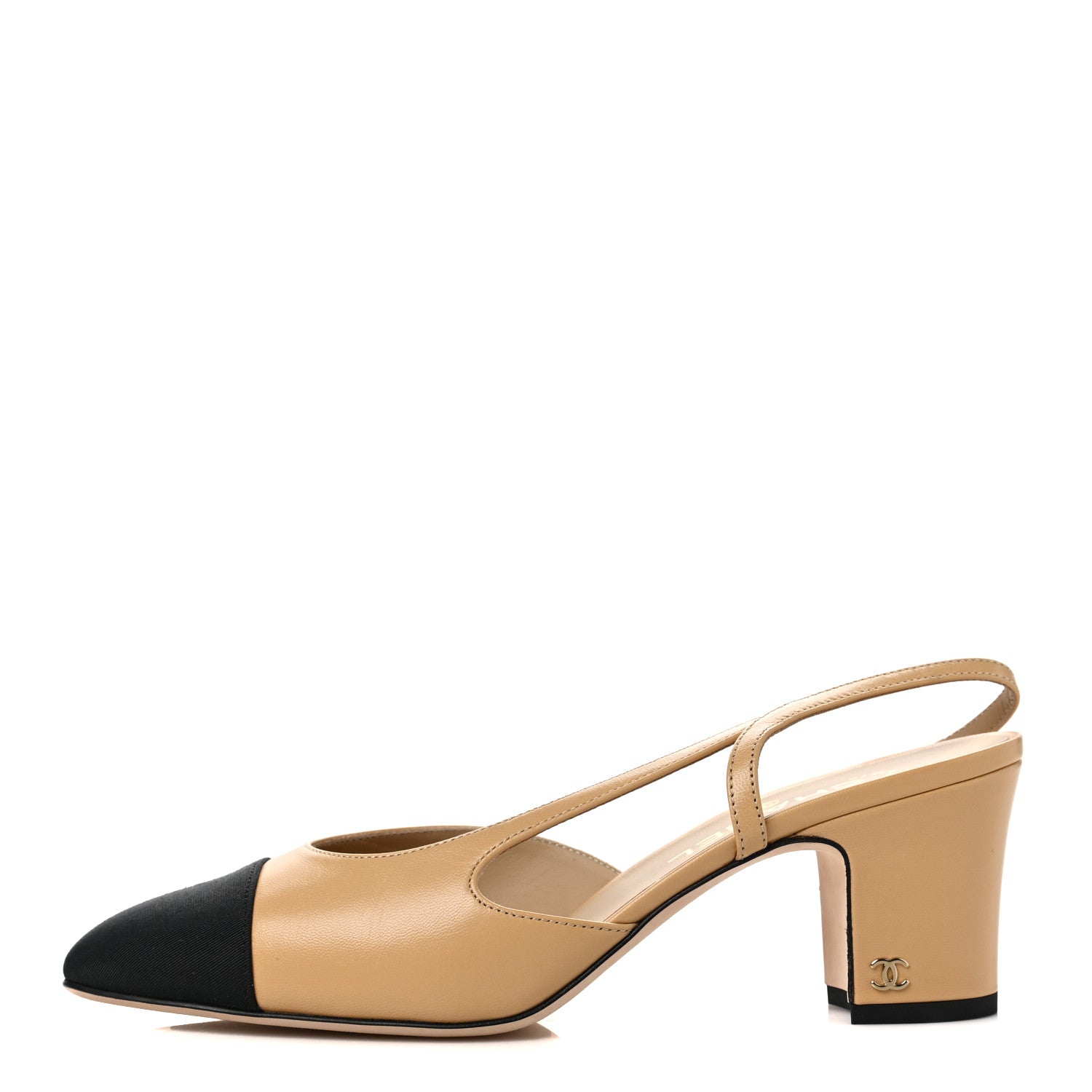 Chanel Goatskin Grosgrain Cap Toe CC Slingback Pumps 40 Beige Black 1 of 7