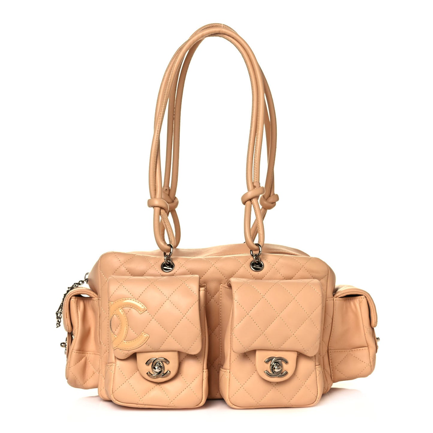 Calfskin Quilted Small Cambon Multipocket Reporter Beige