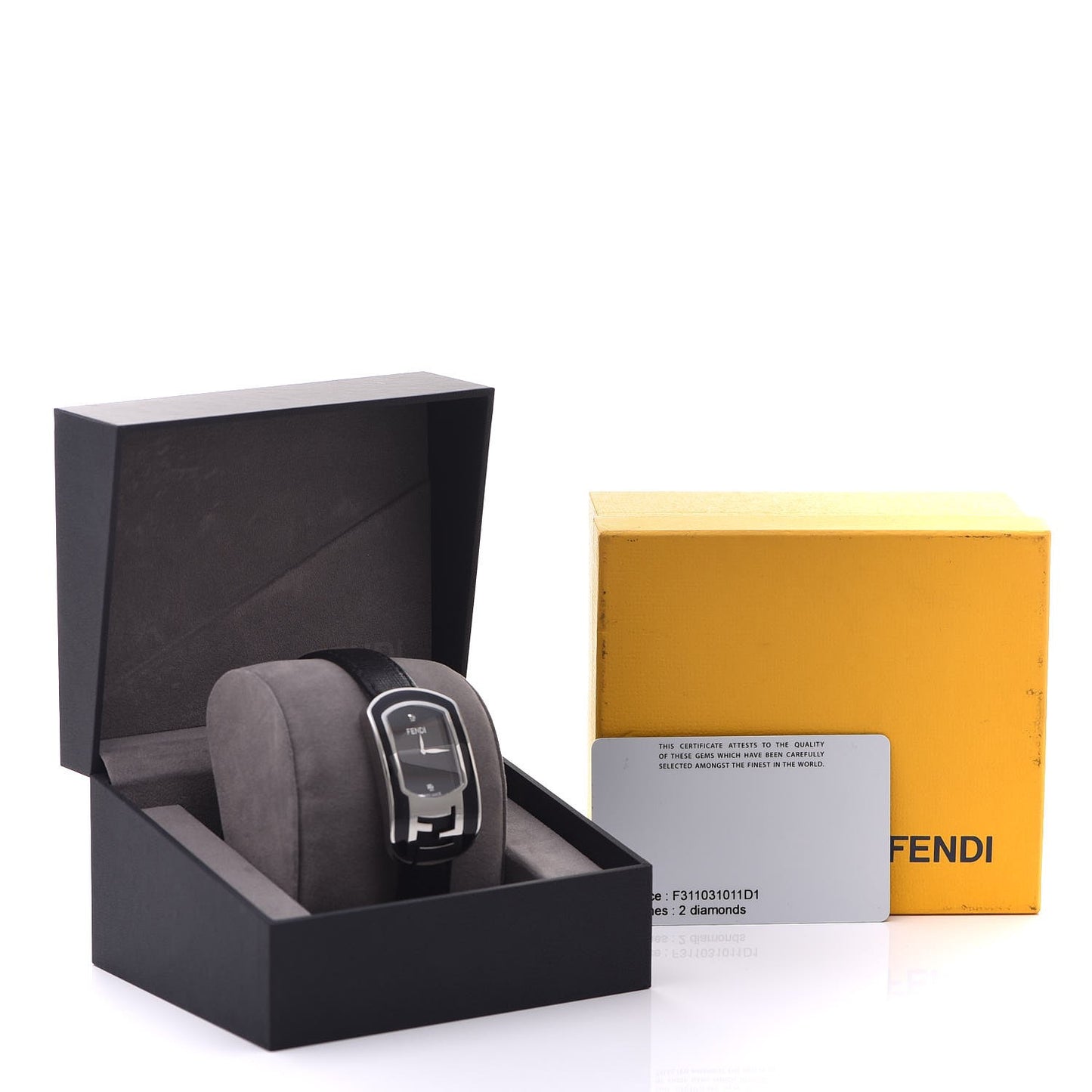 Stainless Steel Calfskin Diamond Enamel 29mm Chameleon Quartz Watch Black