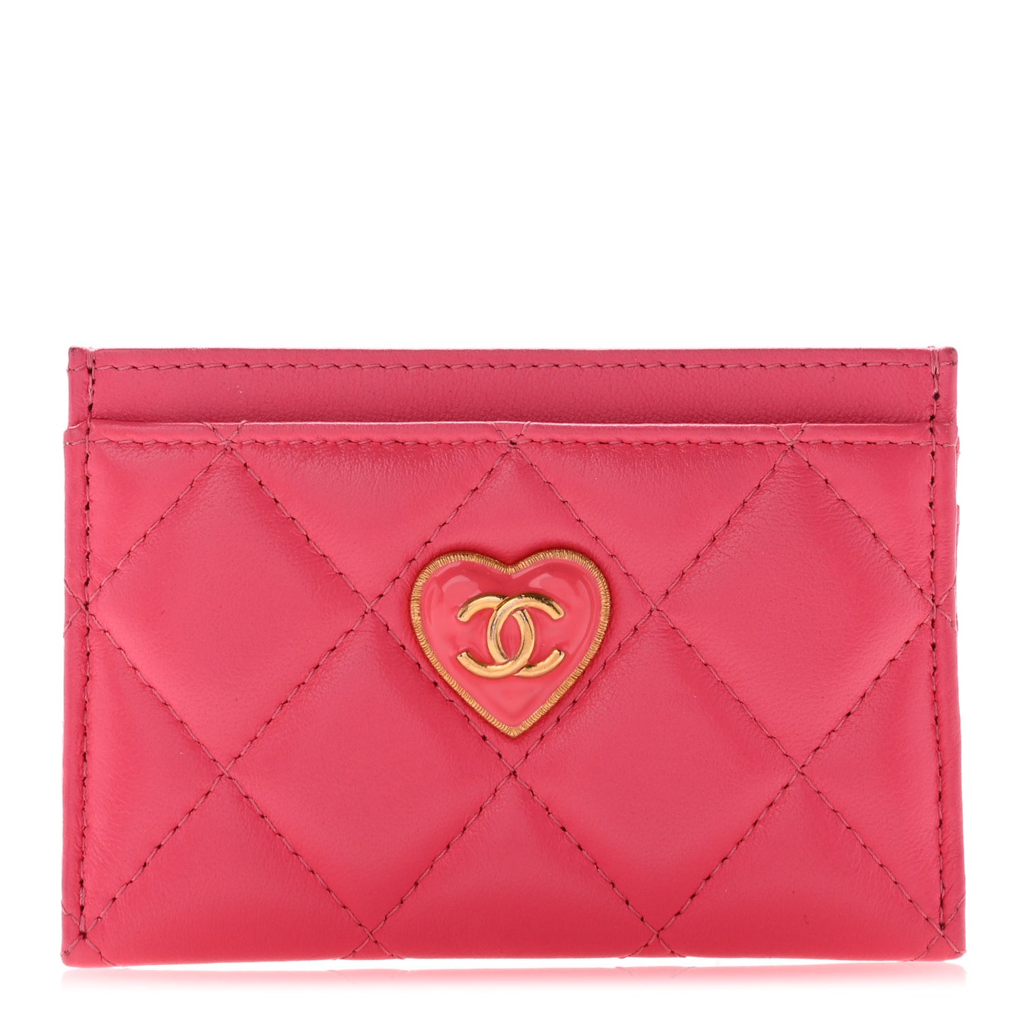 Lambskin Plexiglass Quilted Coco Love Card Holder Pink