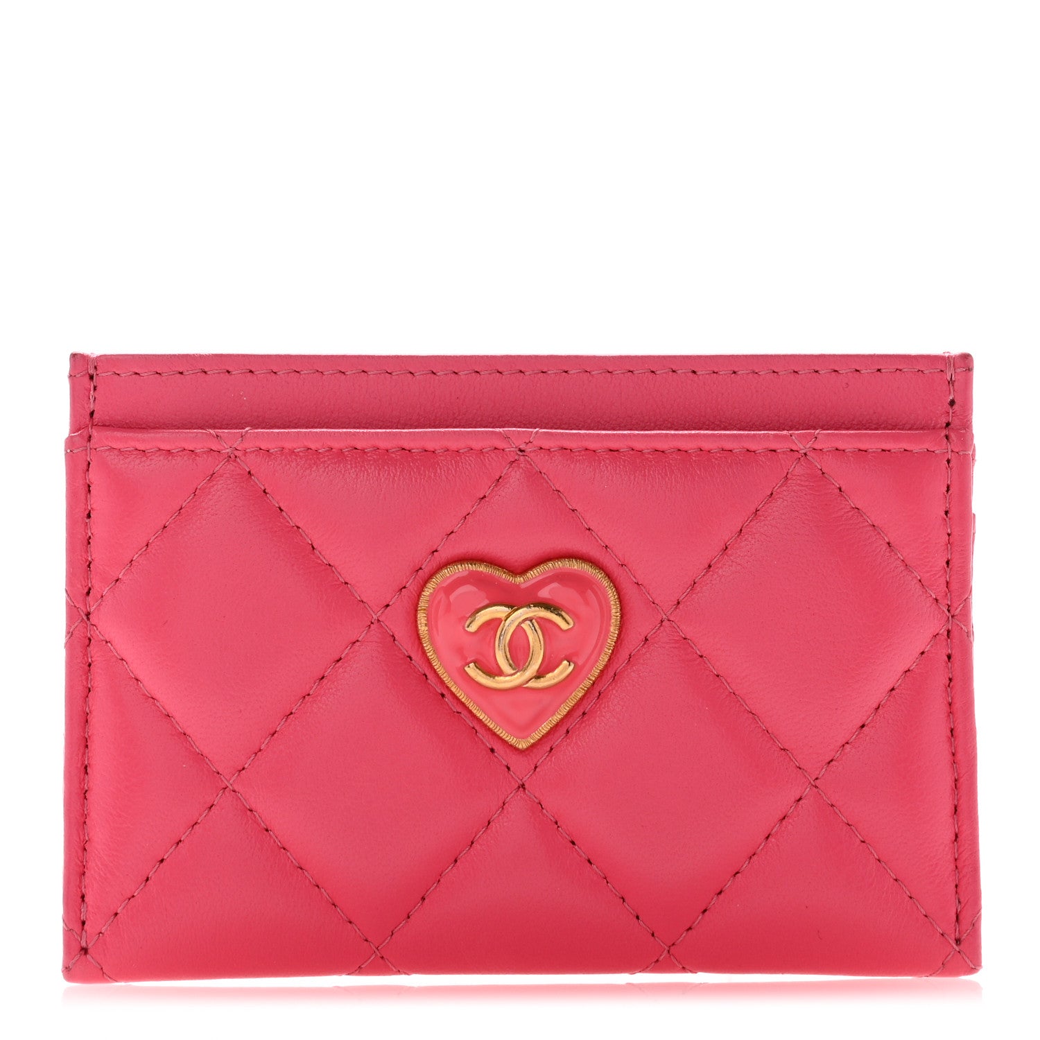 Chanel Lambskin Plexiglass Quilted Coco Love Card Holder Pink 1 of 8
