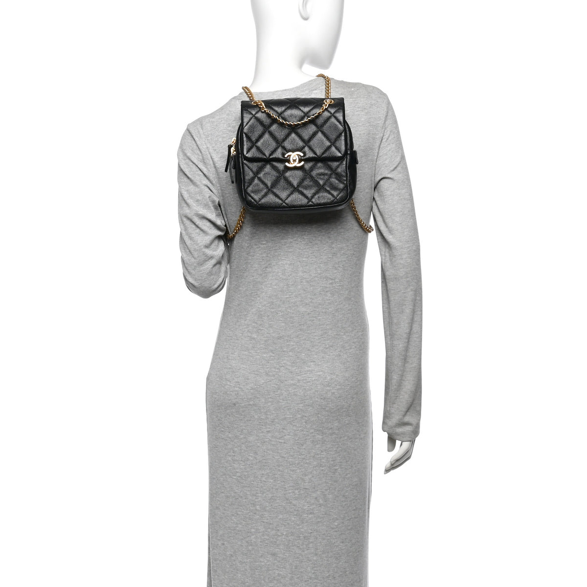 Shiny Caviar Quilted Chain Melody Backpack Black