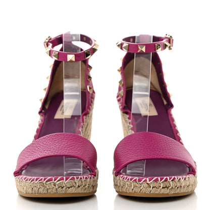 Valentino Garavani Grained Calfskin Rockstud Ankle Strap Espadrille 15/105mm Wedge Sandals 38 Rose Violet Prune 2 of 9