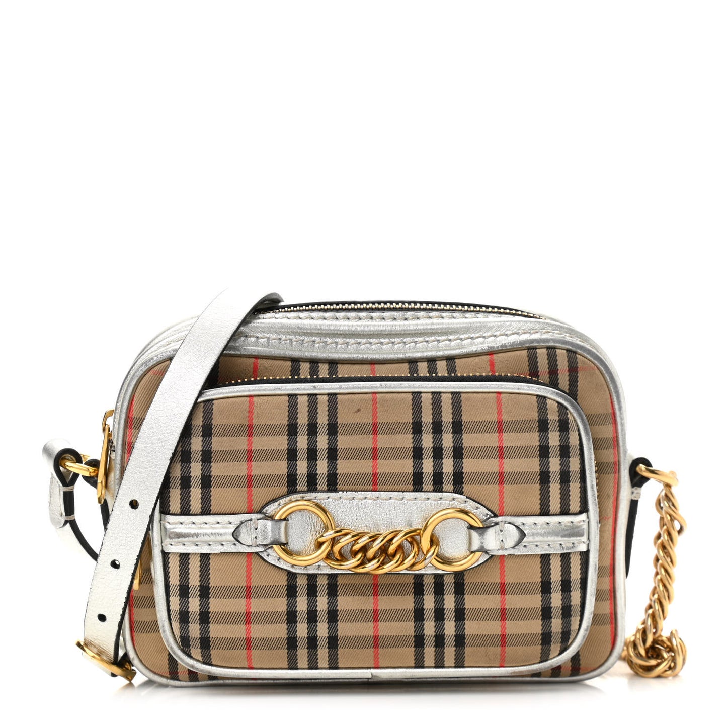 Smooth Calfskin 1983 Knight Check Link Camera Bag Silver